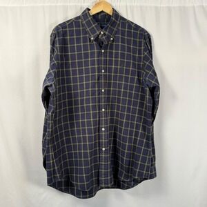 Ralph Lauren Windowpane Plaid Button Down Shirt Long Sleeve Oxford OCBD‎ Mens L